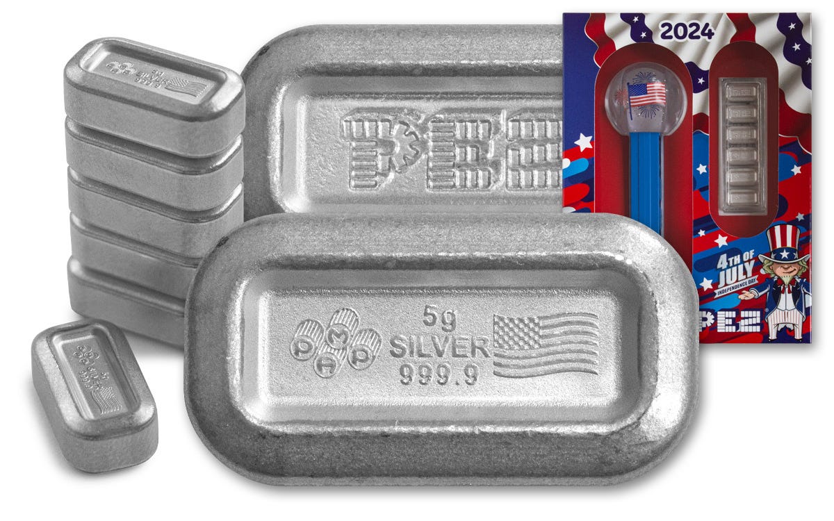 PAMP 5-gm Silver PEZ Wafers 6-pc Set w/Rubber Duck Dispenser | GovMint.com