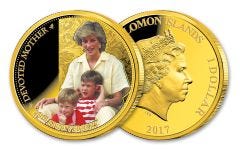 2017 Solomon Islands $1 Princess Diana Devoted Mother 20th Anniversary Gold Plated Proof