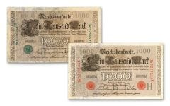 1910 1000 REICHSBANKNOTE GERMAN GREEN-RED SEAL SET