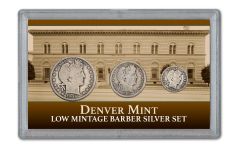 3PC 1892-1916-D 10 CENT - 50 CENT BARBER G-VG SET