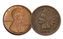 2PC 1909-P 1 CENT INDIAN-LINCOLN VDB XF SET