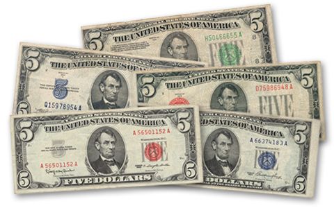 1928-1963 5 Dollar Bill Collection 5 Pieces