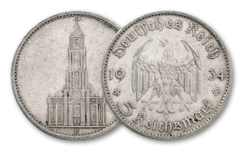 1934–1935 Germany 5 Reichsmark Silver Potsdam Church VF | GovMint.com