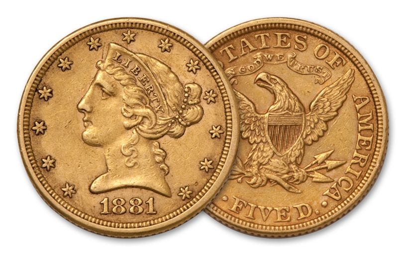 1866–1908 $5 Gold Liberty Head Type II XF 