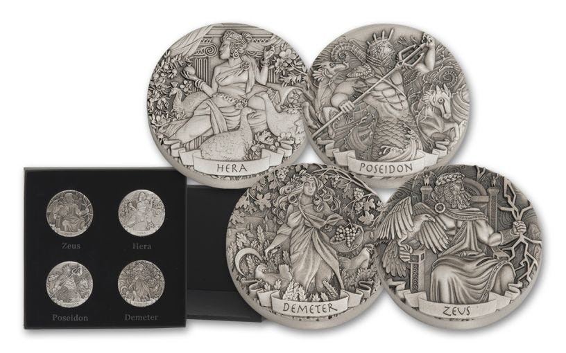 2016 Cook Islands Silver Gods & Goddesses of Olympus High Relief 4 Pc Set Part #1 