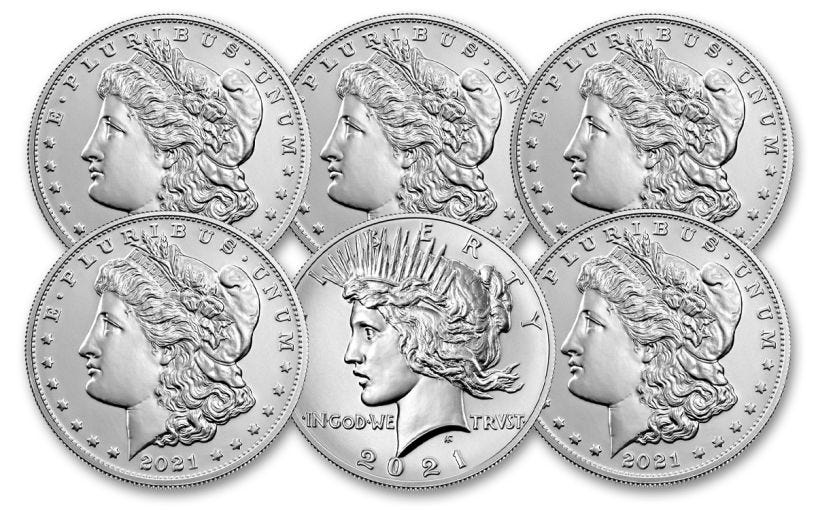 2021 Morgan & Peace Silver Dollar 6-pc Set 