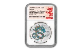 2024 Macau 1-oz Silver Lunar Dragon Colorized Proof NGC PF70 FR |  GovMint.com