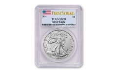 2024 $1 1-oz Silver Eagle PCGS MS70 First Strikes w/Flag Label