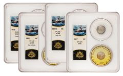 1820–1827 Capped Bust Dime SS Central America Shipwreck 4-pc Set PCGS AG–G w/Bob Evans Signature & Gold Pinch