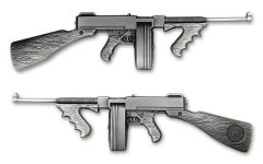 Chad 2024 2oz Silver Famous Rifles Thompson Gun Antiqued BU w/ OGP