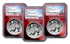 2025 3pc 30gm Silver Panda NGC MS70 FR (Custom Panda label/red foil core) /Three Mint Set