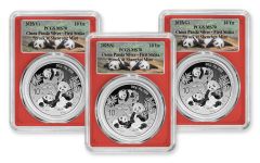 2025 3pc 30gm Silver Panda PCGS MS70 FS (Custom Panda label/red core) /Three Mint Set