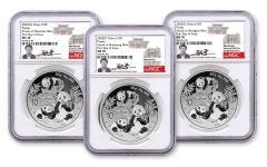 3pc 2025 30gm Silver Panda NGC MS70 FDI - Mint Set/Peter Gu Signature Label  WC