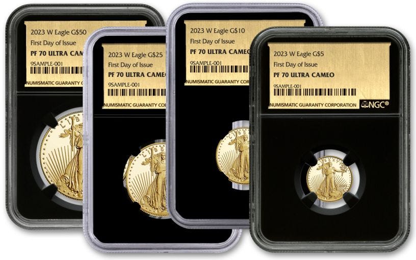 2023W Gold 550 Eagle 4pc Proof Set NGC PF70UC FDI w/Black Core