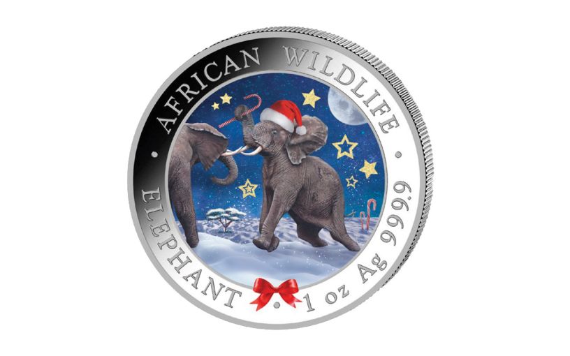 2024 Somalia 100 Shillings 1oz Silver Elephant Christmas Snow Globe