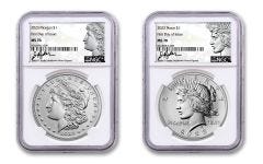 2pc 2023(P) $1 Silver Morgan & Peace NGC MS70 First Day of Issue Ryder Signature Label