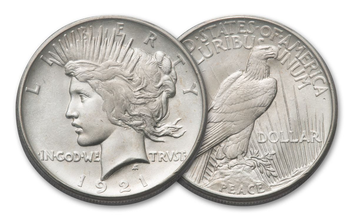 1921-P Peace Silver Dollar High Relief BU | GovMint.com