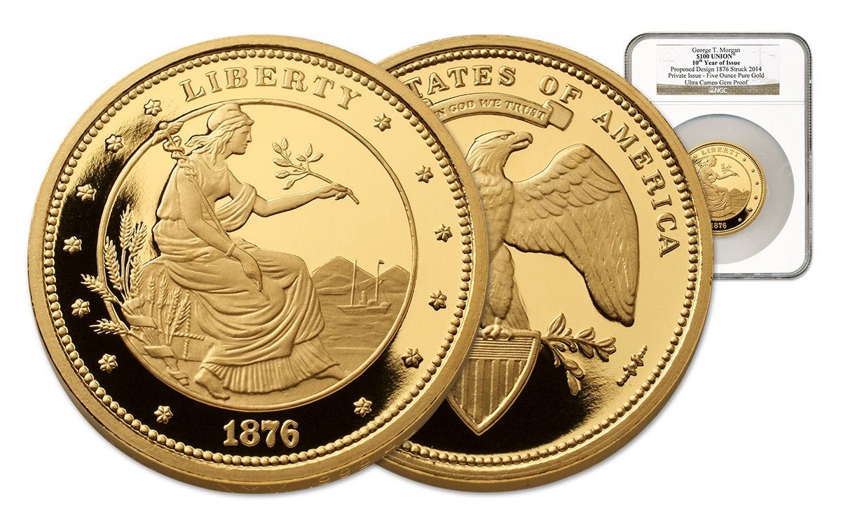 George T. Morgan's 100 Dollar 5-oz Gold Union 10th Year of Issue NGC Gem  Proof | GovMint.com