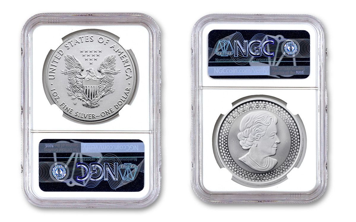 2019 United States & Canada 1-oz Silver Eagle & Maple Leaf Pride of Two  Nations NGC PF70 2-Coin Set ER w/P2N Labels | GovMint.com