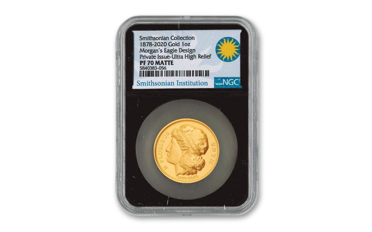 2020 Smithsonian 1-oz Gold Morgan's Gold Eagle UHR Piedfort Matte Proof NGC  PF70 w/Black Core | GovMint.com