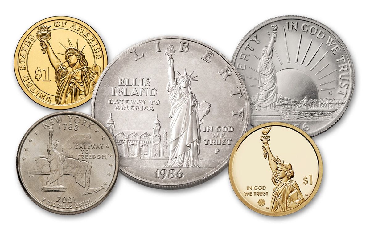 1986–2021 25 Cent to $1 Statue Of Liberty 5-pc Set