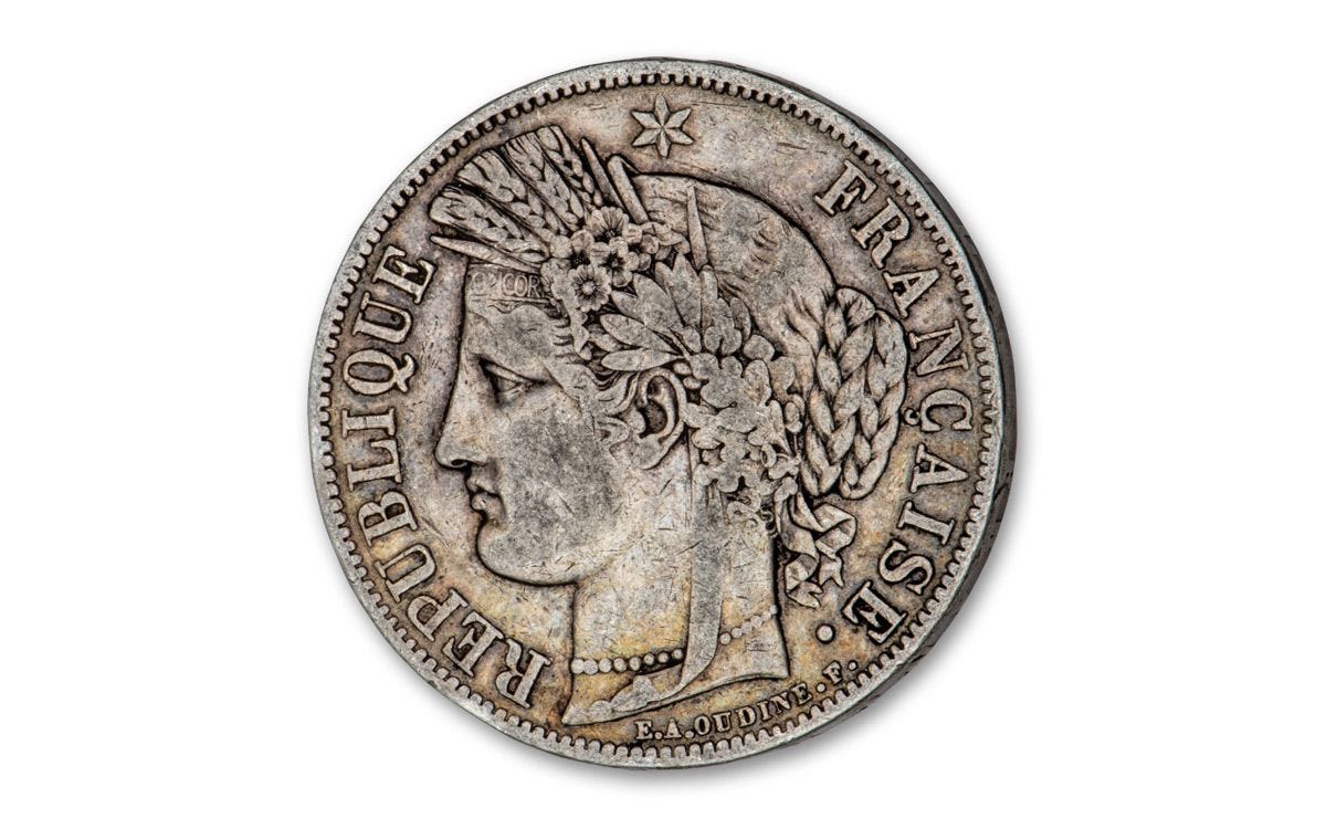 1849–1851 France 5 Francs Silver Ceres F–VF | GovMint.com