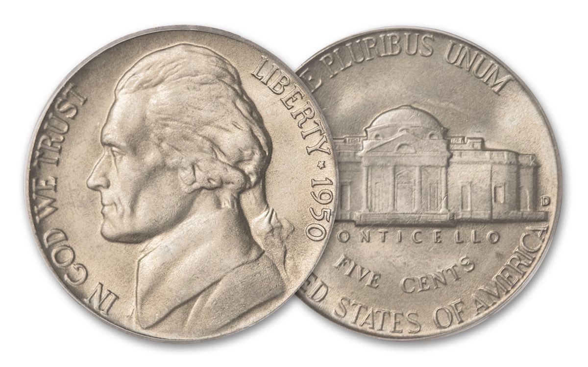 1950 US Denver 5 Cent Jefferson Nickel Coin BU | GovMint.com