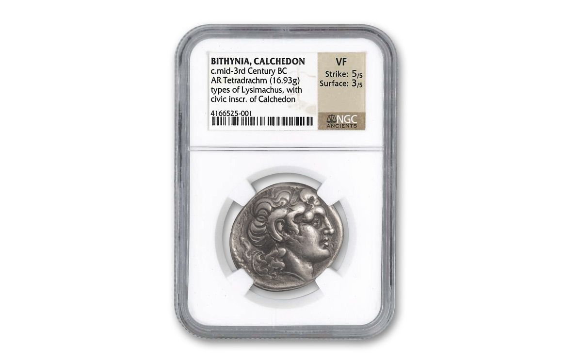 250-230 BC Ancient Chalcedon Lysimachus Tetradrachm NGC VF