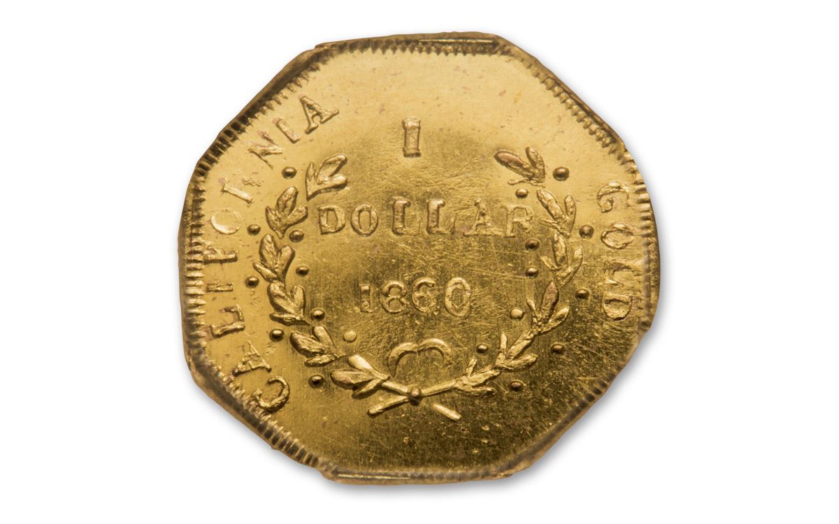 1860 $1 Gold BG-1102 Octagonal Liberty Cal Frac NGC MS64 PL