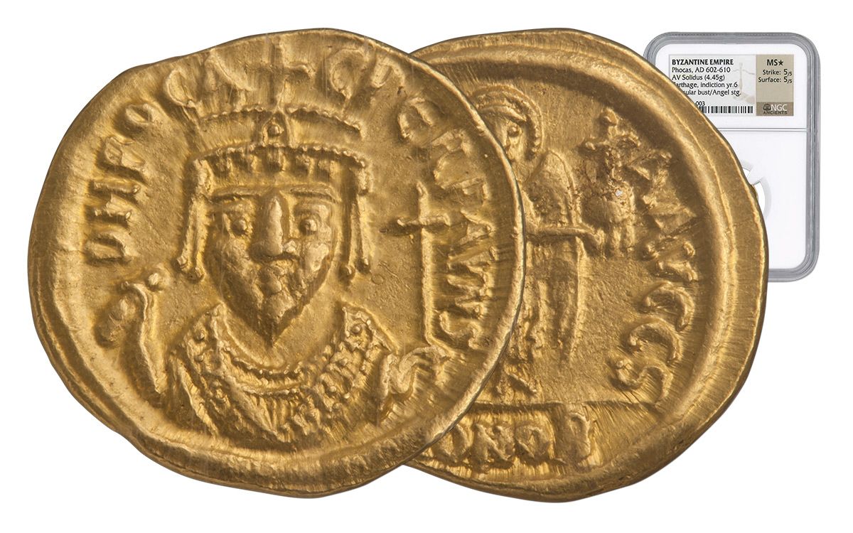 603 AD Byzantine Carthage Phocas Gold Solidus Coin NGC MS * | GovMint.com