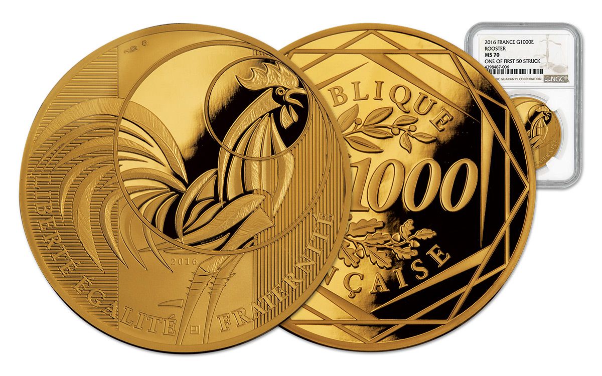 2016 France 20 gram 1000E Gold Rooster Coin NGC MS70 FS | GovMint.com