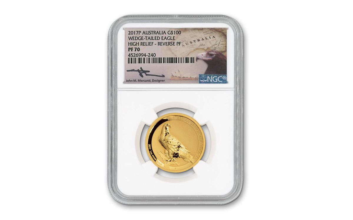 2017 1-oz Gold Wedge-Tailed Eagle HR Rev NGC PF70UC Mercanti