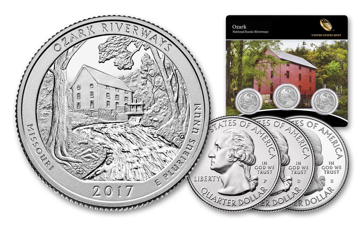 2017-P,D,S ATB Quarters Missouri Ozark Riverways 3-Coin Set