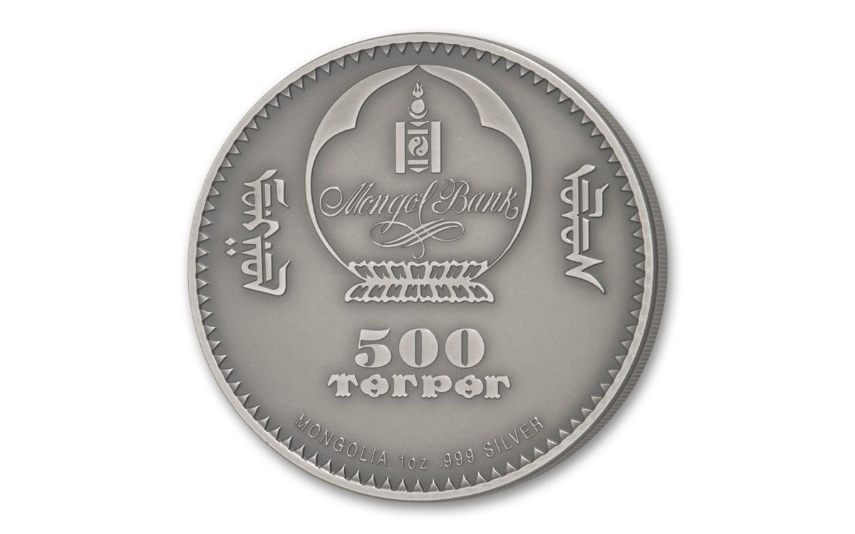 2018 Mongolia 500 Togrog 1-oz Silver Wild Boar Antique BU