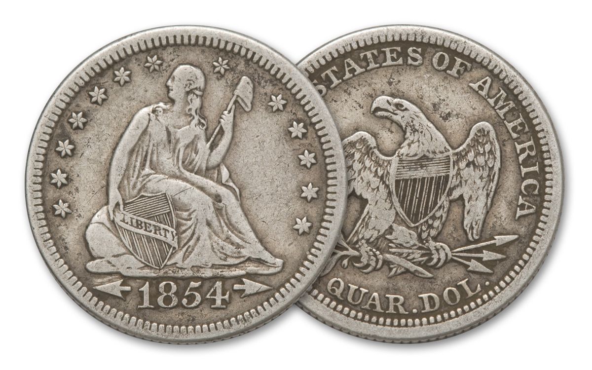 1854-1855 Seated Liberty w/Arrows Silver Quarter XF | GovMint.com