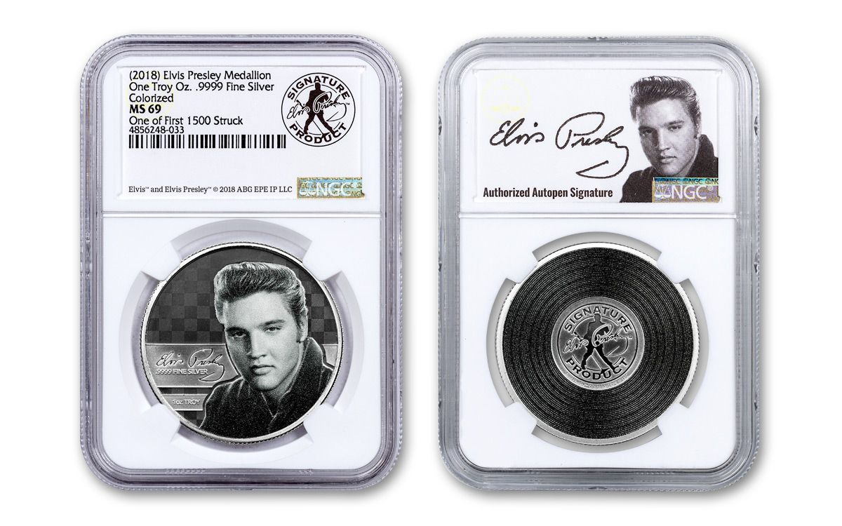 2018 Elvis Presley 1-oz Colorized Silver Medal NGC MS69 1 of 1,500