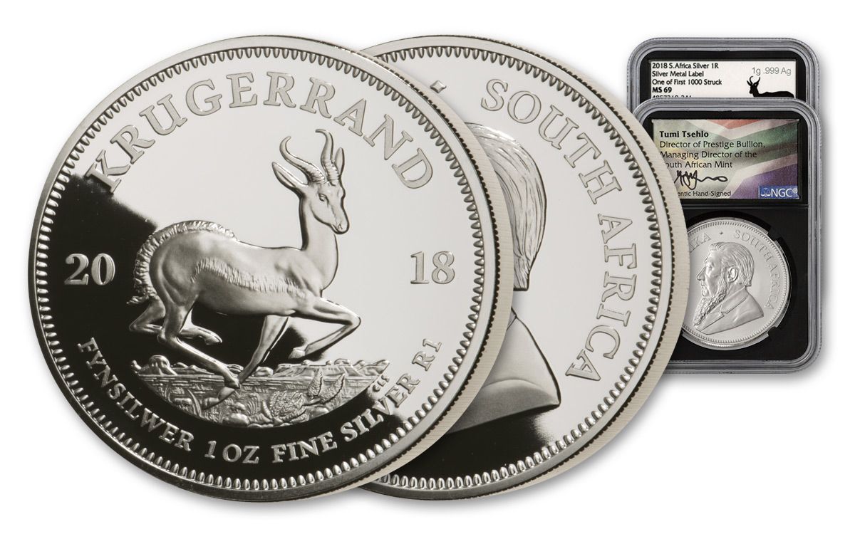 2018 South Africa 1-oz Silver Krugerrand NGC MS69 One of First 1,000 Struck  Tumi Signed Silver Label | GovMint.com