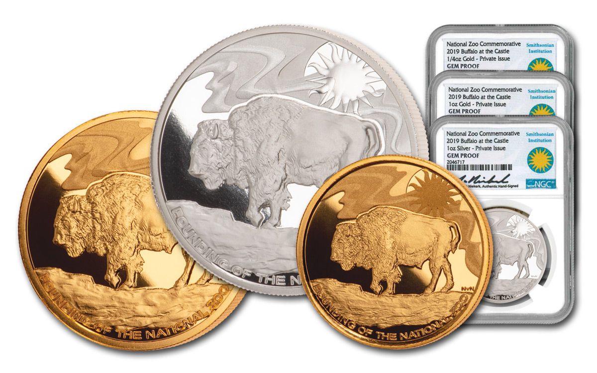 2019 Smithsonian Buffalo at the Castle 3-pc Gold & Silver Set NGC Gem Proof  Niekerk Signed | GovMint.com