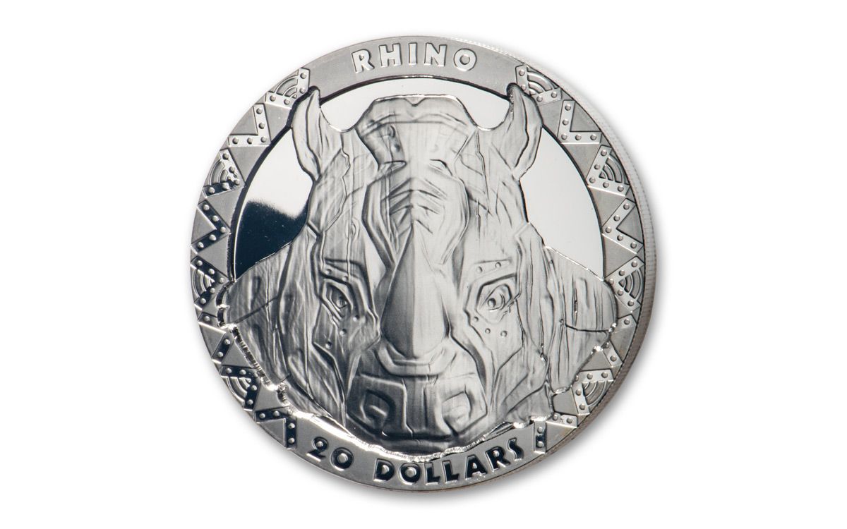 2019 $20 2-oz Silver Sierra Leone Big 5 Rhino High Relief Proof