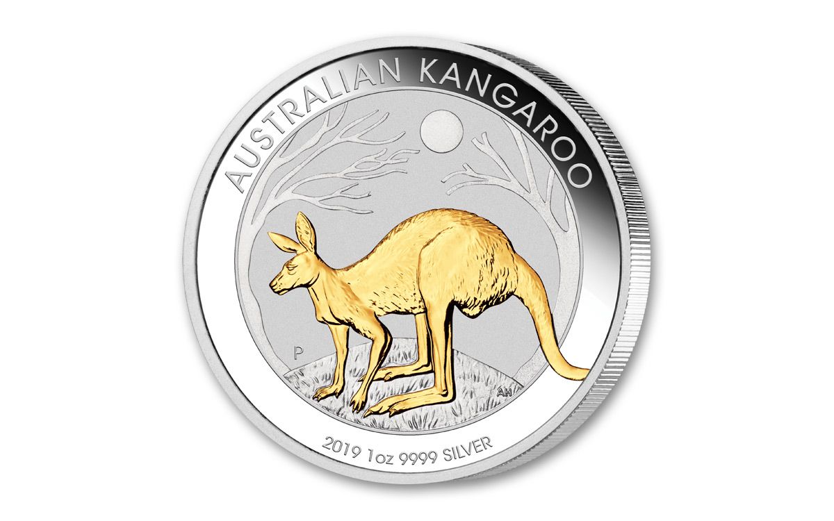 2019 Australia $1 1-oz Silver Kangaroo Gilded Coin NGC MS70 FR w/Kangaroo  Label | GovMint.com
