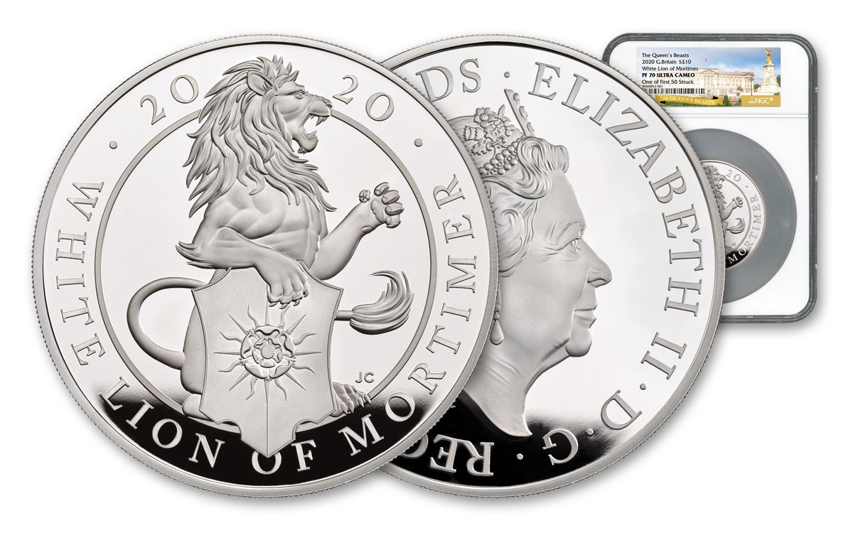2020 Great Britain £10 10-oz Silver Queen's Beasts White Lion of Mortimer  Proof NGC PF70UC FS | GovMint.com
