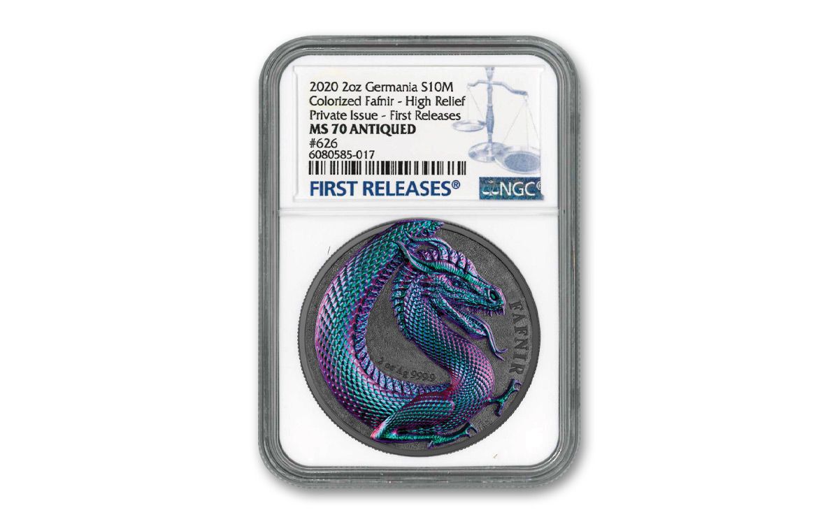 2020 Germania Mint 2-oz Silver Germania Beasts Fafnir Chameleon UHR Medal  NGC MS70 FR | GovMint.com