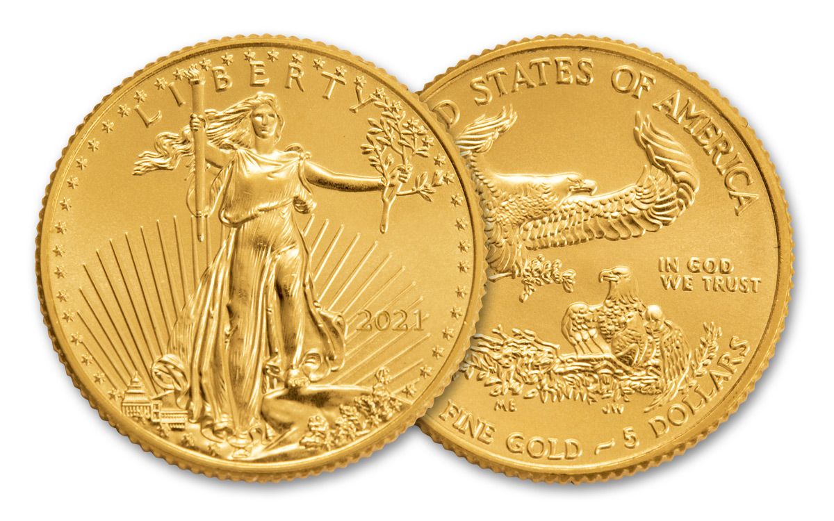 2021 $5 1/10-oz Gold American Eagle Type 1 BU | GovMint.com