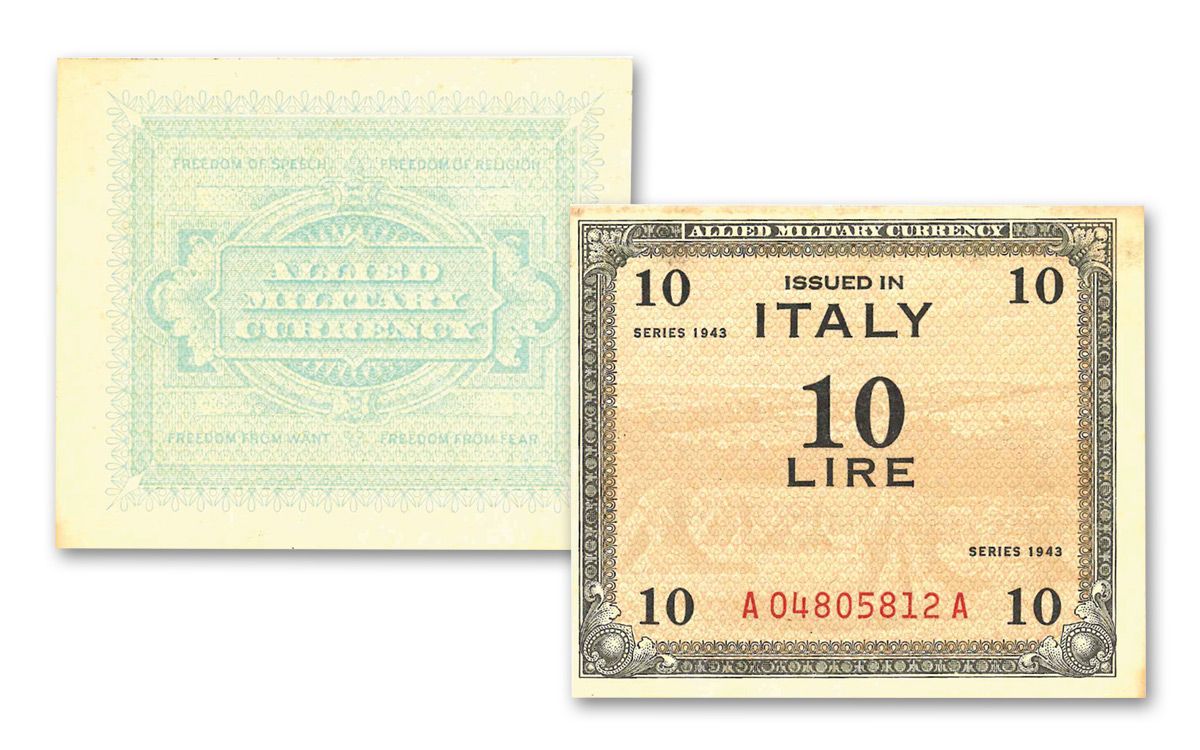 1943 Italy 1–10 Lire AMC Paper Currency 4-pc Set VF–AU | GovMint.com