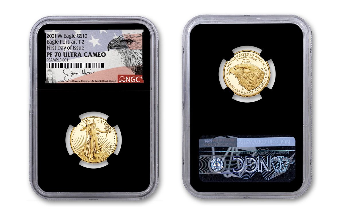 2021-W $10 1/4-oz Gold Eagle Type 2 Proof NGC PF70UC FDI w/Black