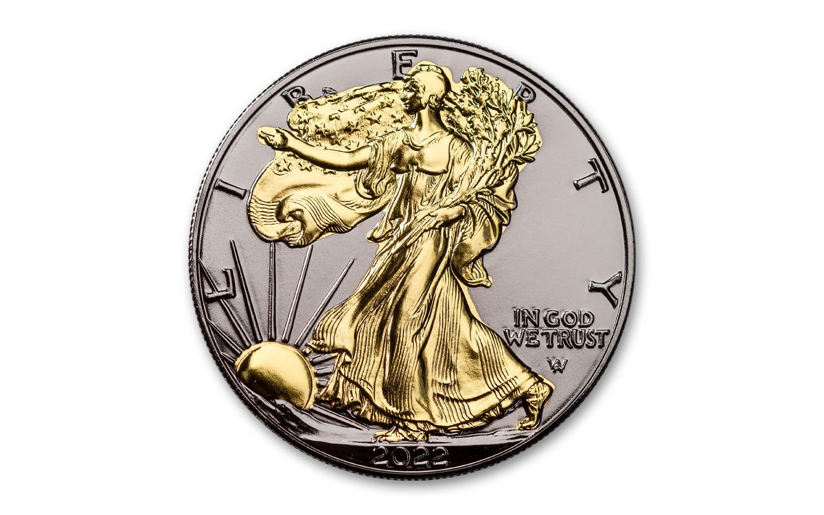 2022 $1 1-oz Silver Eagle BU w/Black Ruthenium & 24-Karat Gold | GovMint.com