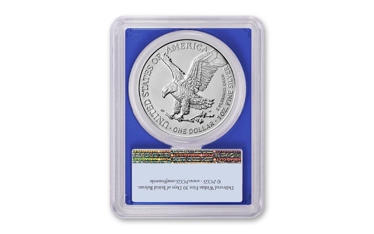 2023 $1 1-oz Silver Eagle PCGS MS70 FS w/Blue Frame & Flag Label