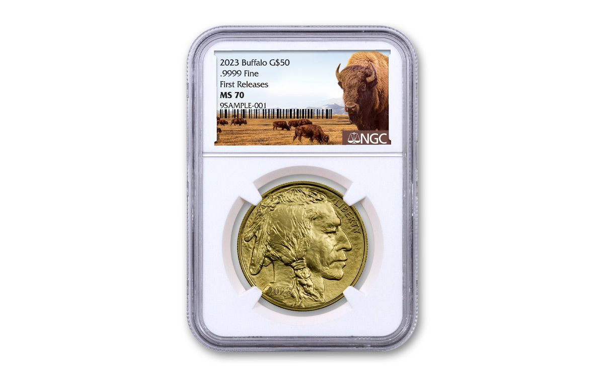 2023 $50 1-oz Gold Buffalo NGC MS70 FR w/Buffalo Label | GovMint.com