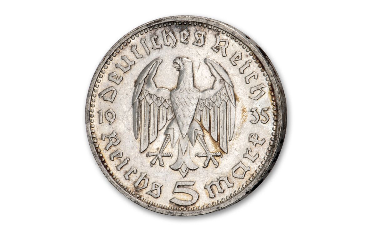 1935–1936 Nazi Germany 5 Reichsmark Silver Hindenburg AU–UNC | GovMint.com