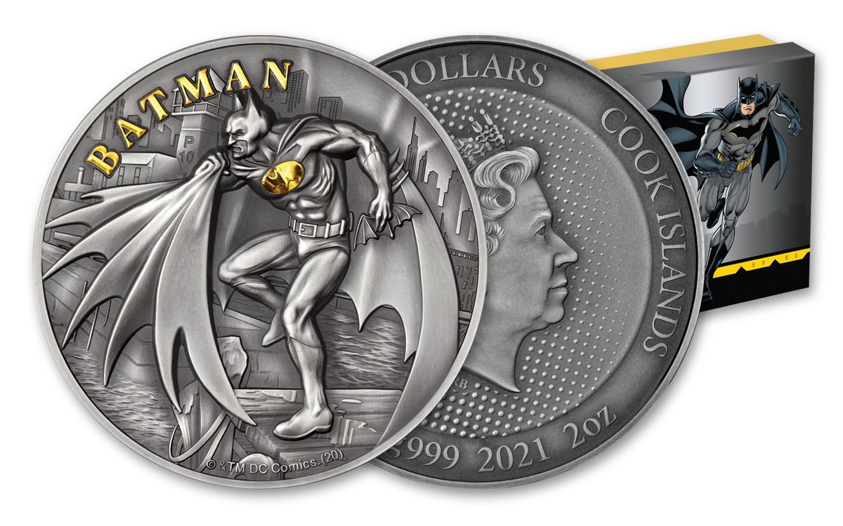 2021 Cook Islands $10 2-oz Silver DC Comics Batman Antiqued Coin |  GovMint.com